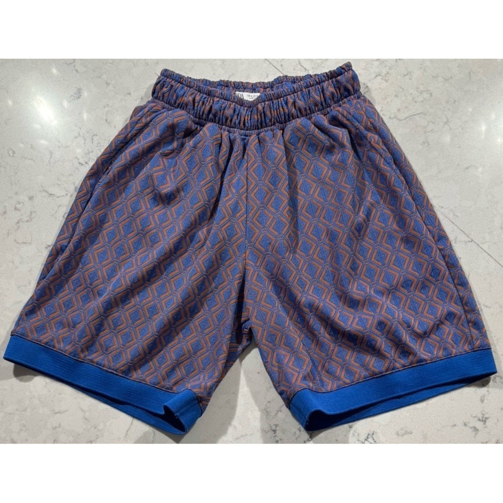 ZARA Shorts Youth Boys Medium Blue Orange Geometric Athleisure Outdoor Casual